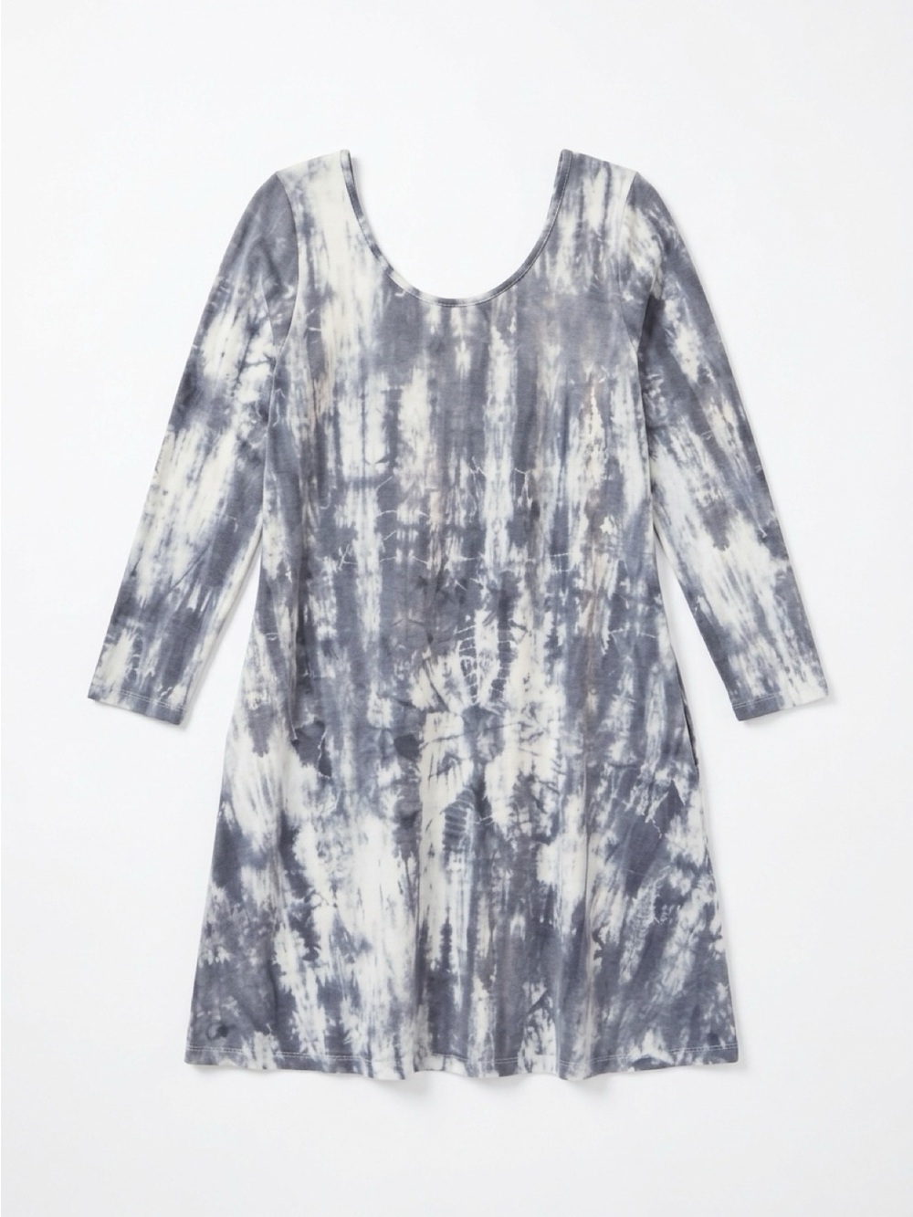 mittoshop Gray and White Tie-Dye Scoop Neck Long Sleeve Dress